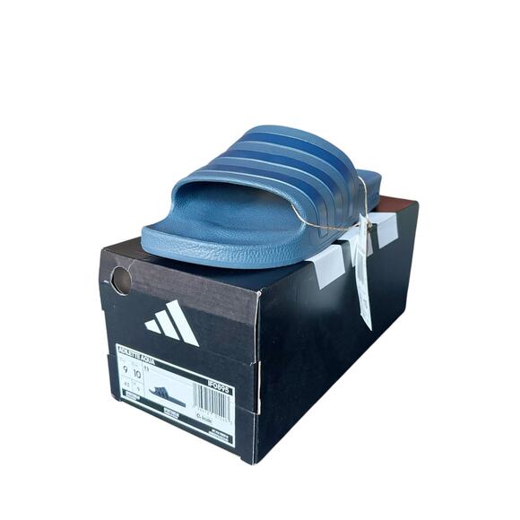 NWB Adidas Adilette Aqua Slides Sandals Men’s 9 Women’s 10 Dark Blue Comfort - Picture 2 of 5